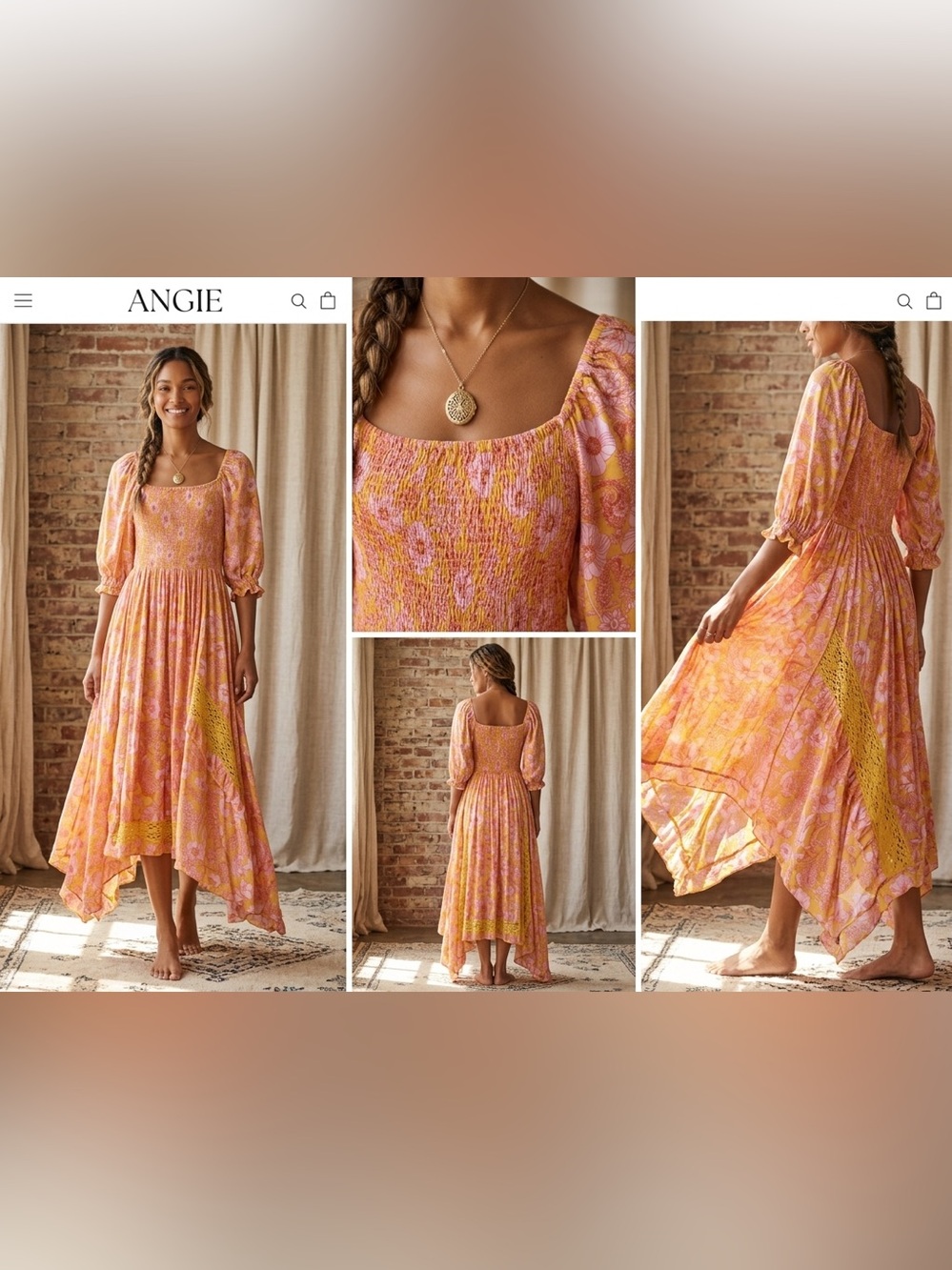 Angie Pink and Orange Floral High-Low Midi Dress size S
